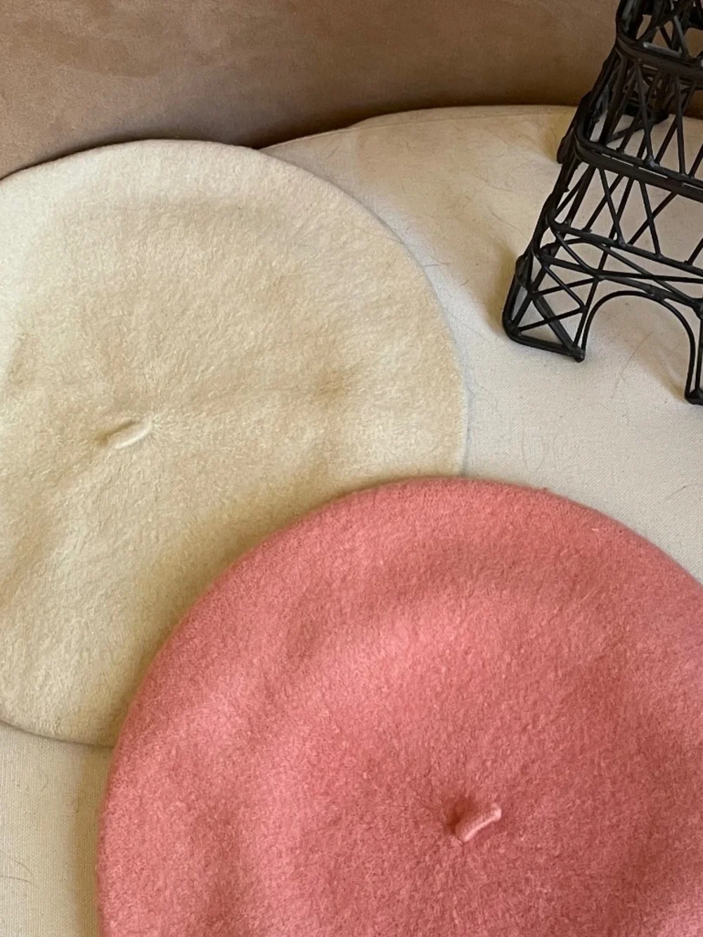 Voila! Set of two adult size wool berets - cream and pale pink